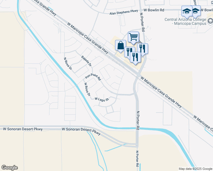 map of restaurants, bars, coffee shops, grocery stores, and more near 17118 North Rosemont Street in Maricopa