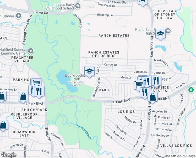 map of restaurants, bars, coffee shops, grocery stores, and more near 2412 San Gabriel Drive in Plano