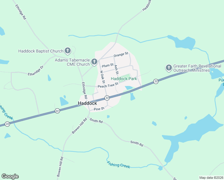 map of restaurants, bars, coffee shops, grocery stores, and more near 1415 Georgia 22 in Haddock