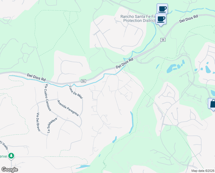 map of restaurants, bars, coffee shops, grocery stores, and more near 17502 Rancho Del Rio in Rancho Santa Fe