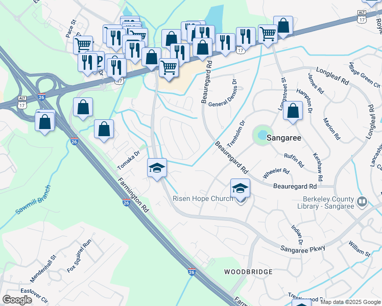 map of restaurants, bars, coffee shops, grocery stores, and more near 1301 Lantern Road in Summerville