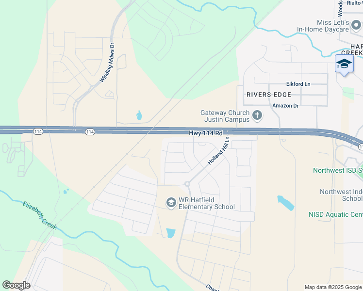 map of restaurants, bars, coffee shops, grocery stores, and more near 16112 Bronte Lane in Justin