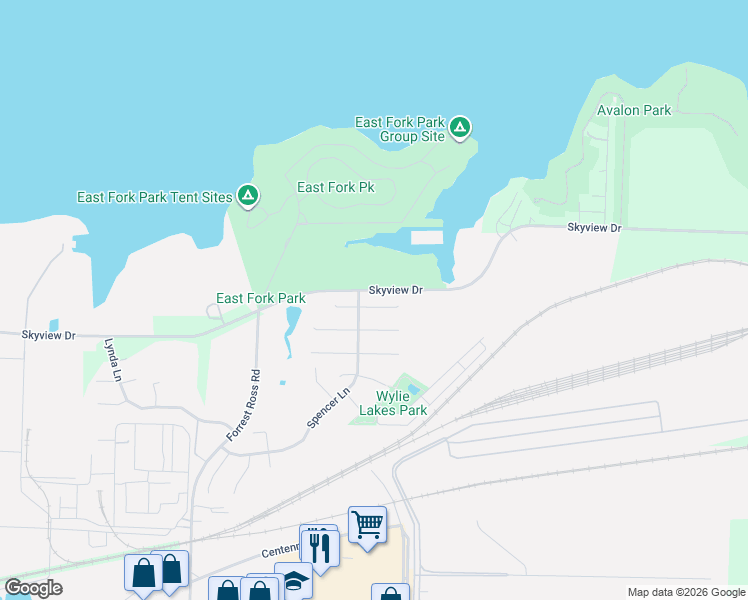 map of restaurants, bars, coffee shops, grocery stores, and more near 2104 Serenity Avenue in Wylie