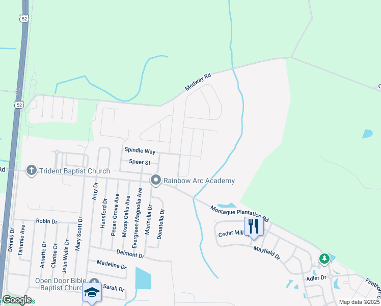 map of restaurants, bars, coffee shops, grocery stores, and more near Wathen Drive in Goose Creek