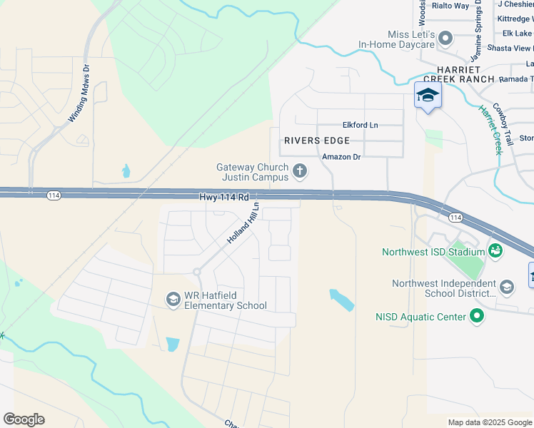 map of restaurants, bars, coffee shops, grocery stores, and more near 1109 Elizabeth Creek Drive in Justin