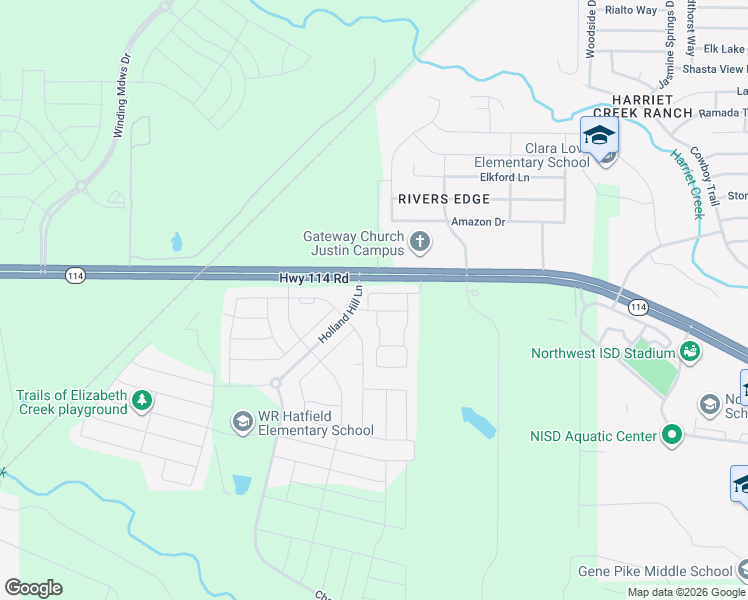 map of restaurants, bars, coffee shops, grocery stores, and more near 1109 Elizabeth Creek Drive in Justin