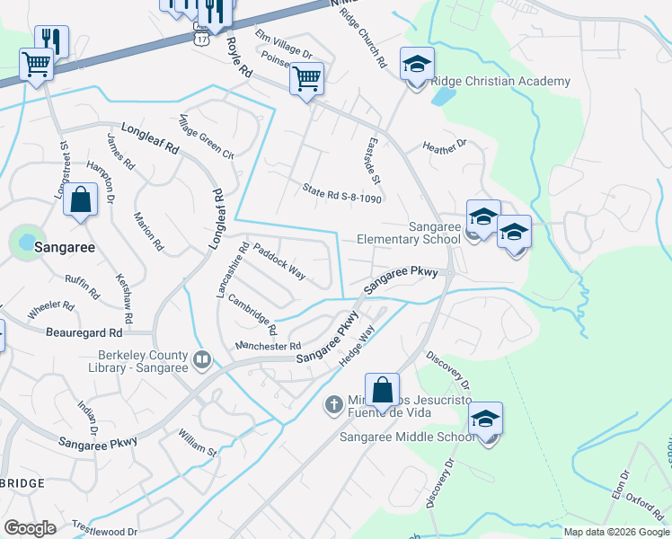map of restaurants, bars, coffee shops, grocery stores, and more near 148 Paddock Way in Summerville