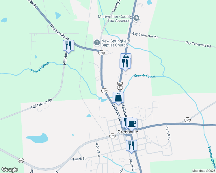 map of restaurants, bars, coffee shops, grocery stores, and more near in Greenville