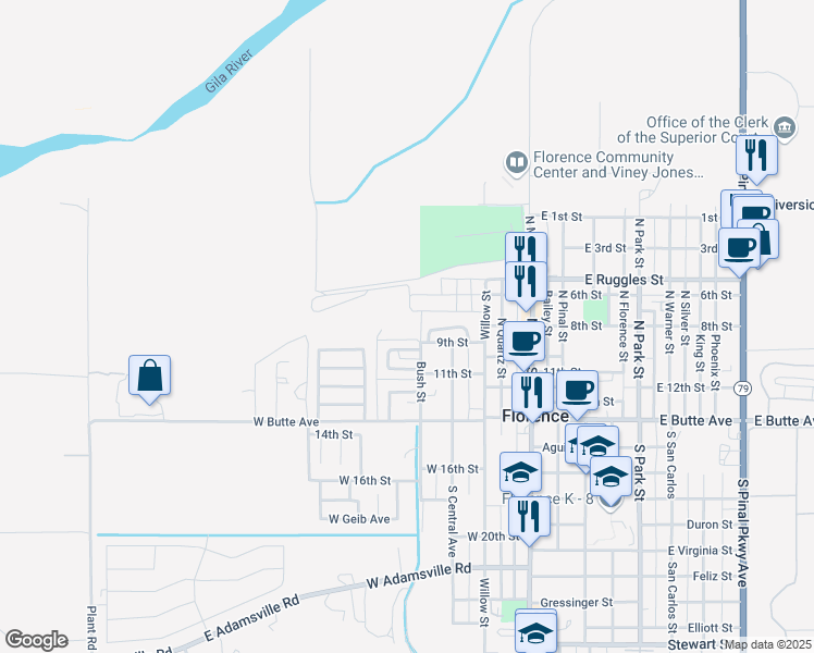 map of restaurants, bars, coffee shops, grocery stores, and more near 224 Poston Circle in Florence