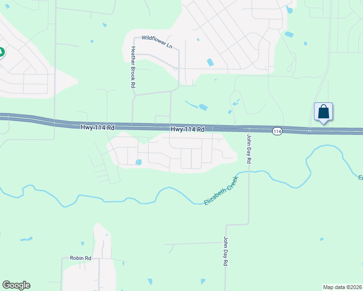map of restaurants, bars, coffee shops, grocery stores, and more near 15306 Texas 114 in Justin