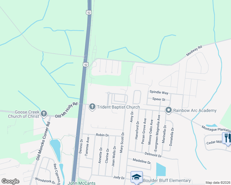 map of restaurants, bars, coffee shops, grocery stores, and more near 214 Swallowtail Lane in Goose Creek
