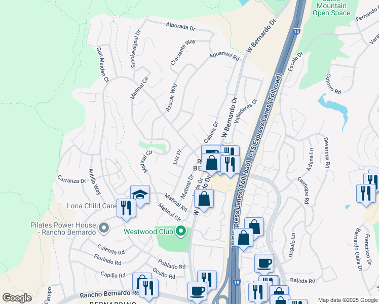 map of restaurants, bars, coffee shops, grocery stores, and more near 11489 Duenda Road in San Diego