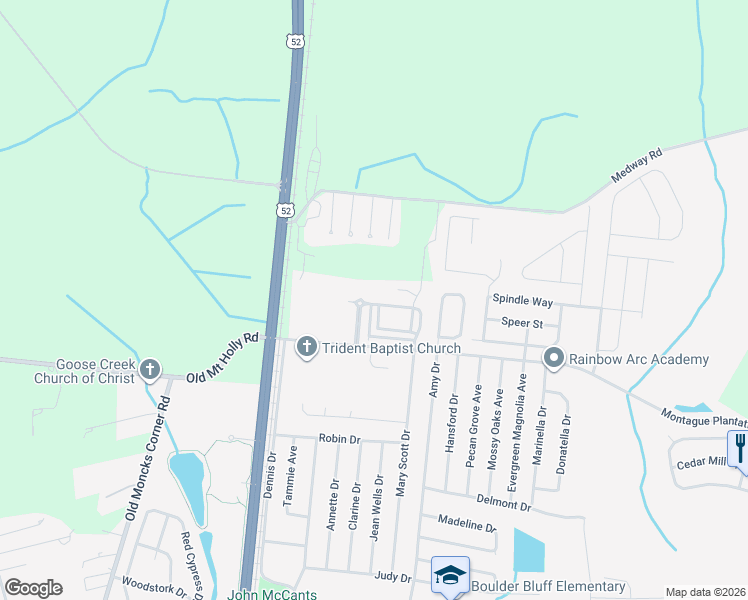 map of restaurants, bars, coffee shops, grocery stores, and more near 214 Swallowtail Lane in Goose Creek