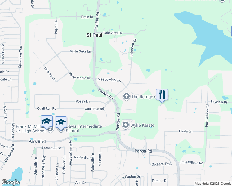 map of restaurants, bars, coffee shops, grocery stores, and more near 1403 Lakeview Drive in Saint Paul