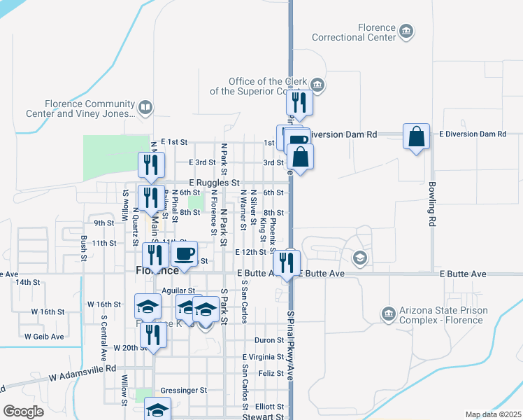 map of restaurants, bars, coffee shops, grocery stores, and more near 324 8th Street in Florence