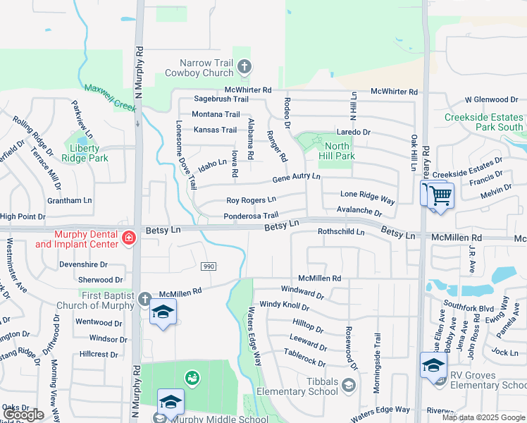 map of restaurants, bars, coffee shops, grocery stores, and more near 405 Ponderosa Trail in Murphy