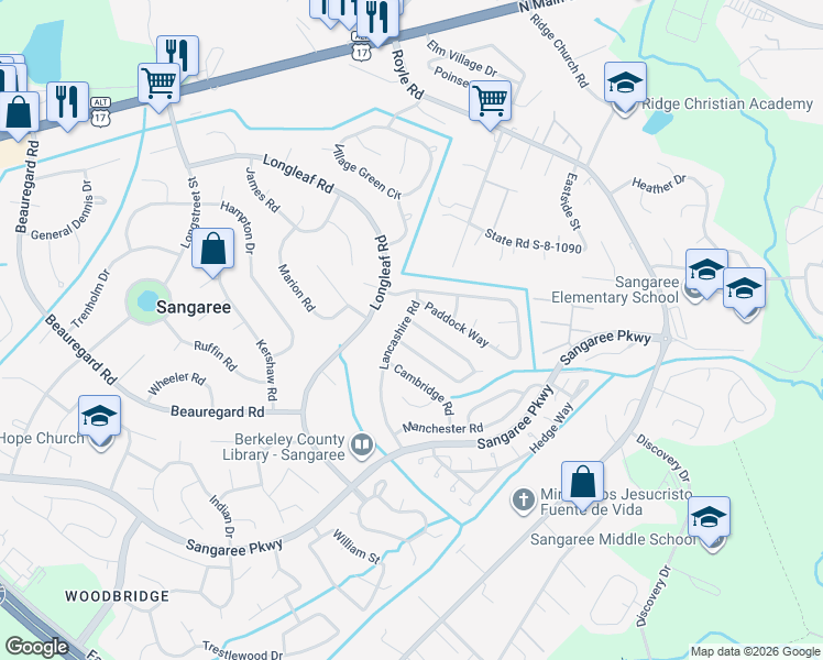 map of restaurants, bars, coffee shops, grocery stores, and more near 203 Birmingham Drive in Summerville