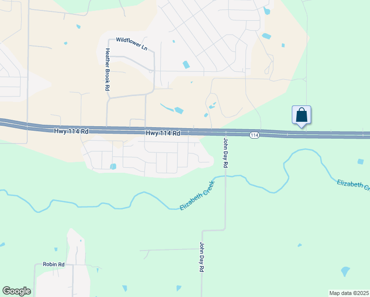 map of restaurants, bars, coffee shops, grocery stores, and more near Highway 114 in Justin