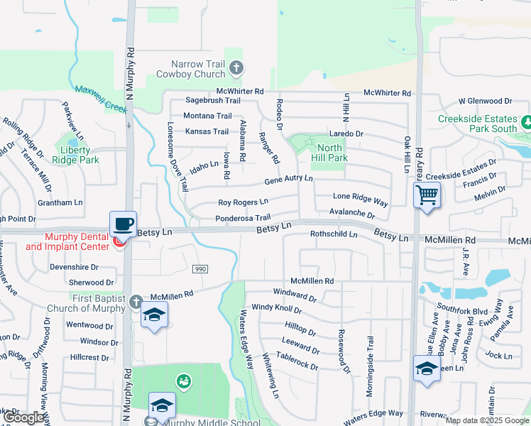 map of restaurants, bars, coffee shops, grocery stores, and more near 405 Ponderosa Trail in Murphy
