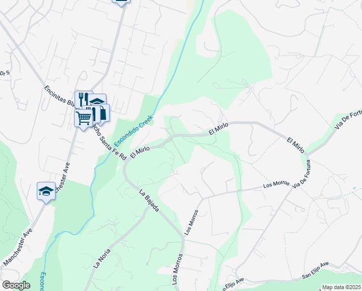 map of restaurants, bars, coffee shops, grocery stores, and more near 4763 El Mirlo in Rancho Santa Fe