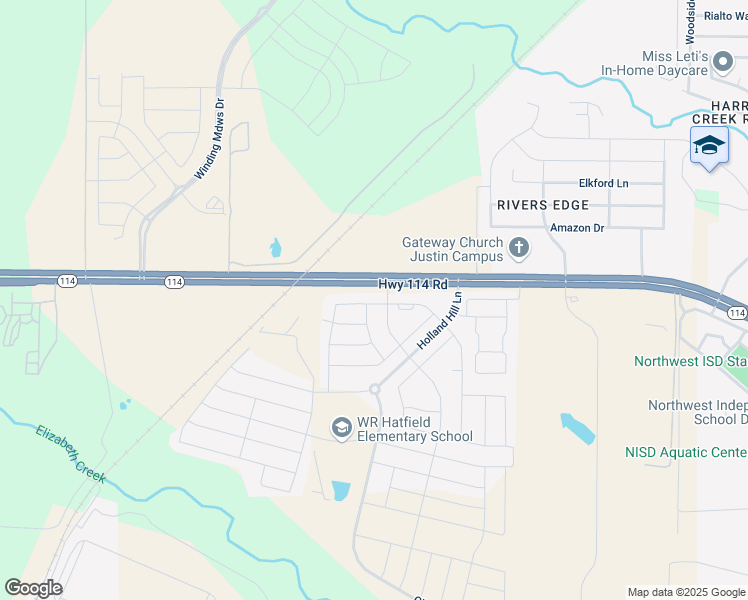 map of restaurants, bars, coffee shops, grocery stores, and more near 16112 Bronte Lane in Justin