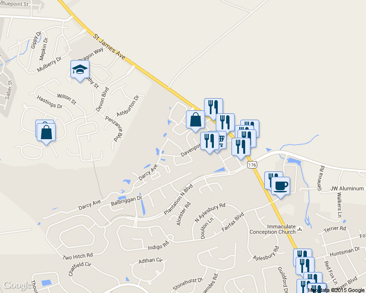 map of restaurants, bars, coffee shops, grocery stores, and more near 106 Brockman Way in Goose Creek