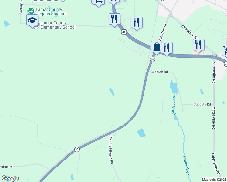 map of restaurants, bars, coffee shops, grocery stores, and more near 477 Georgia 36 in Barnesville
