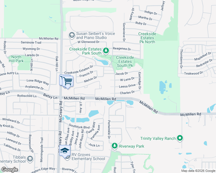 map of restaurants, bars, coffee shops, grocery stores, and more near 3108 Leesa Court in Wylie