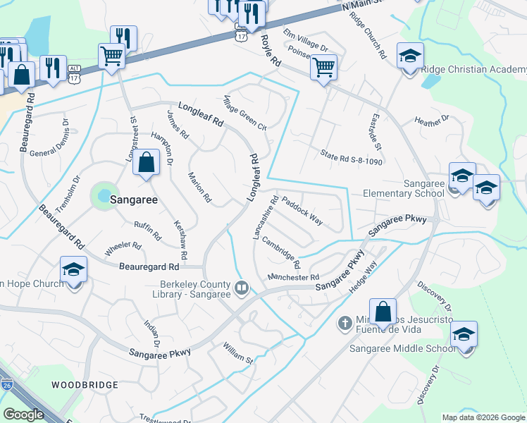 map of restaurants, bars, coffee shops, grocery stores, and more near 203 Birmingham Drive in Summerville