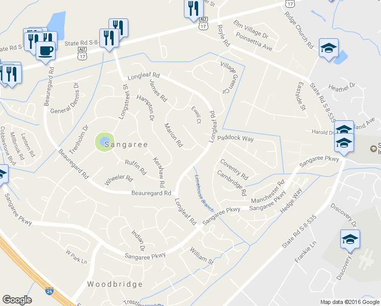 map of restaurants, bars, coffee shops, grocery stores, and more near 105 Marion Rd in Summerville