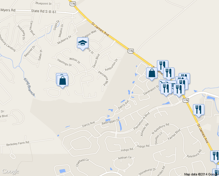 map of restaurants, bars, coffee shops, grocery stores, and more near 208 Hawkridge Pl in Goose Creek