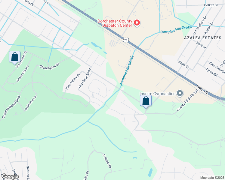 map of restaurants, bars, coffee shops, grocery stores, and more near 118 Bandolier Lane in Summerville