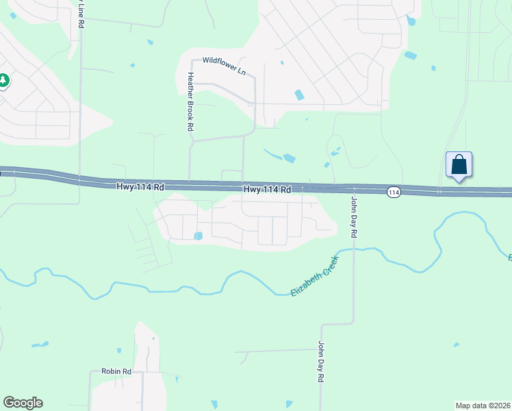 map of restaurants, bars, coffee shops, grocery stores, and more near 15306 Texas 114 in Justin