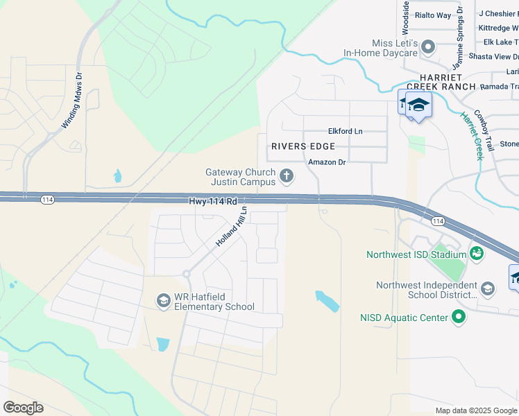 map of restaurants, bars, coffee shops, grocery stores, and more near 1109 Elizabeth Creek Drive in Justin