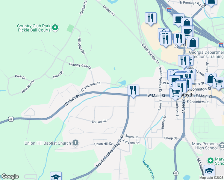 map of restaurants, bars, coffee shops, grocery stores, and more near 333 West Main Street in Forsyth