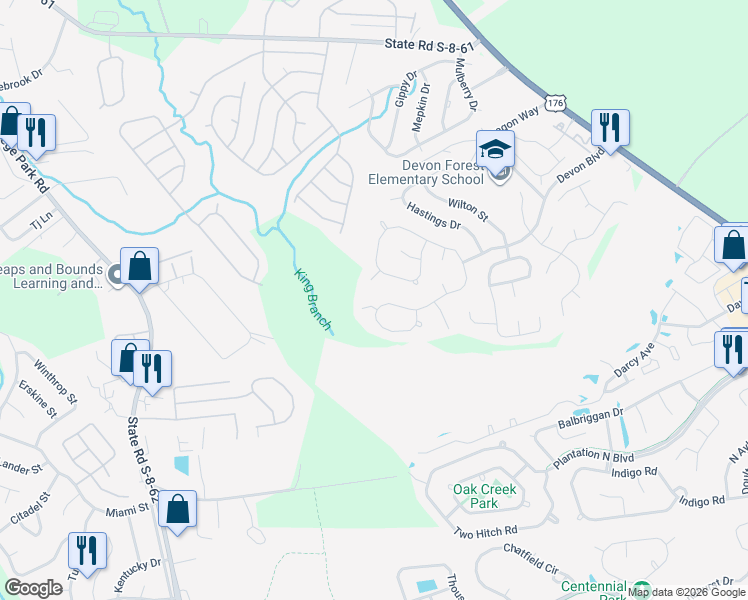 map of restaurants, bars, coffee shops, grocery stores, and more near 142 Kingsbridge Drive in Goose Creek
