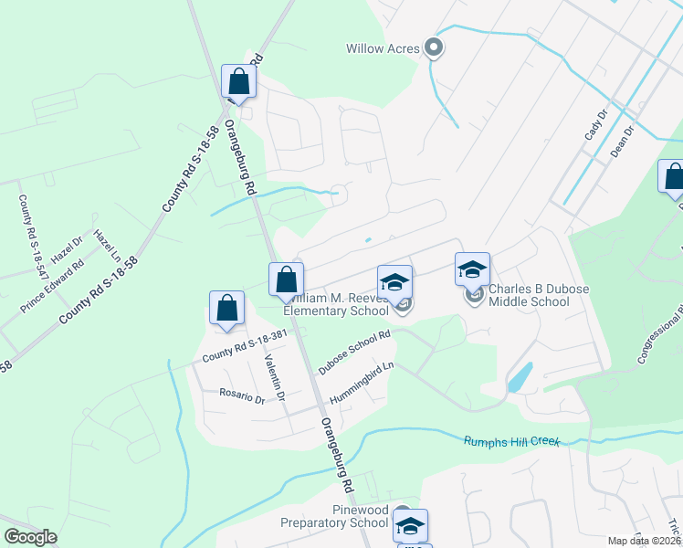 map of restaurants, bars, coffee shops, grocery stores, and more near 123 Antebellum Way in Summerville