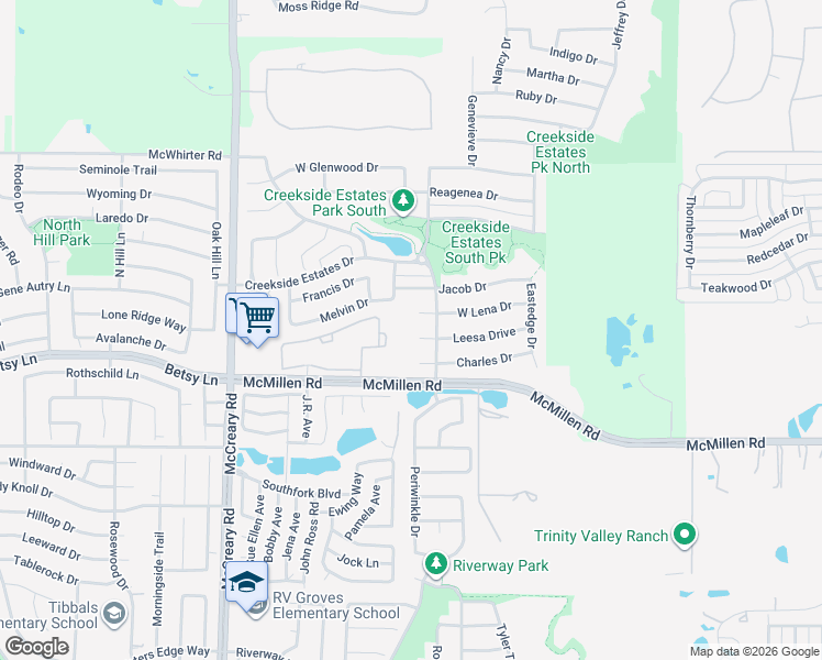 map of restaurants, bars, coffee shops, grocery stores, and more near 3108 Leesa Court in Wylie