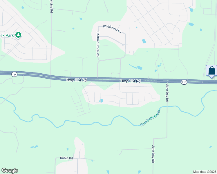 map of restaurants, bars, coffee shops, grocery stores, and more near 15306 Highway 114 in Justin