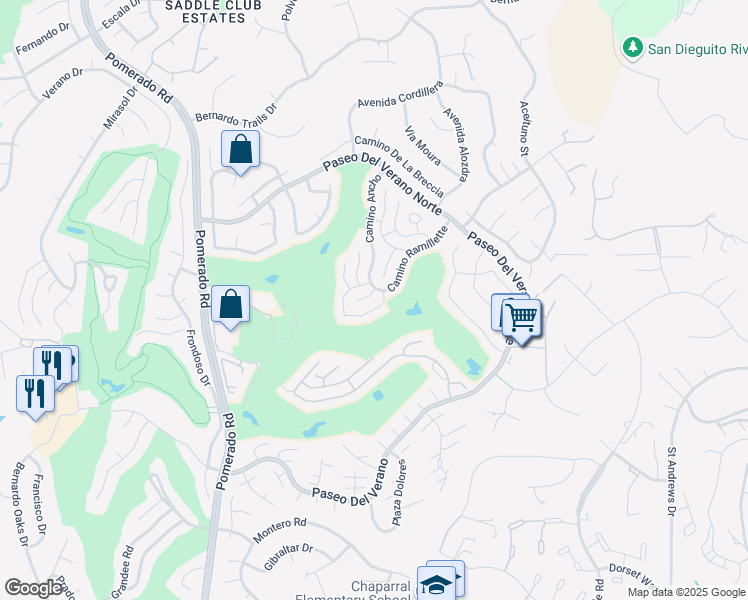 map of restaurants, bars, coffee shops, grocery stores, and more near 12771 Corte Cierna in San Diego