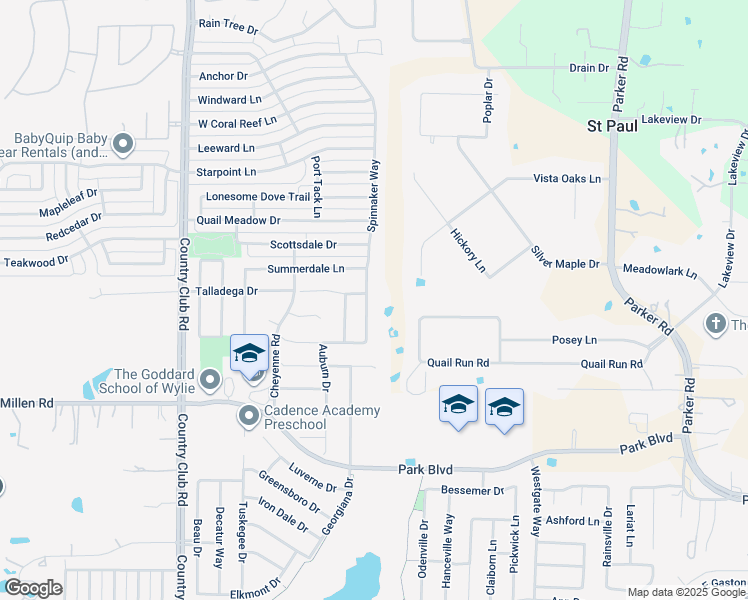 map of restaurants, bars, coffee shops, grocery stores, and more near 1415 Spinnaker Way in Wylie