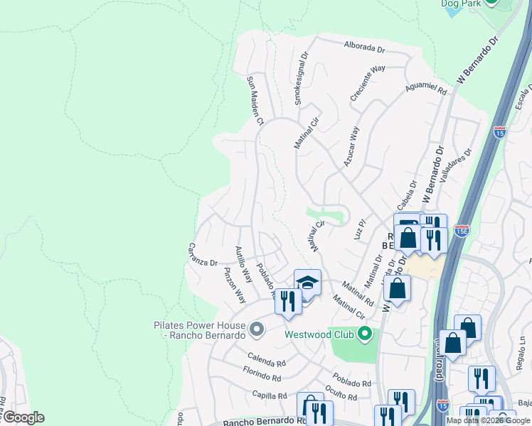 map of restaurants, bars, coffee shops, grocery stores, and more near 17783 Weaving Lane in San Diego