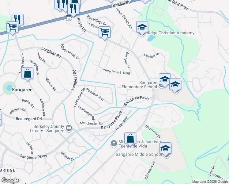 map of restaurants, bars, coffee shops, grocery stores, and more near 148 Paddock Way in Summerville