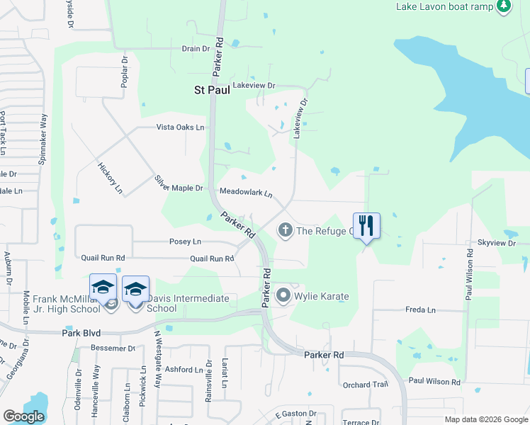 map of restaurants, bars, coffee shops, grocery stores, and more near 1403 Lakeview Drive in Saint Paul