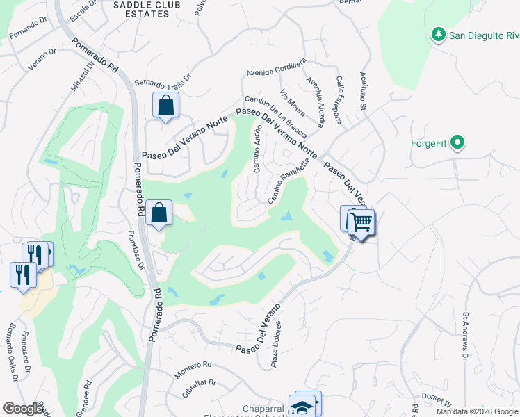 map of restaurants, bars, coffee shops, grocery stores, and more near 12791 Corte Cierna in San Diego