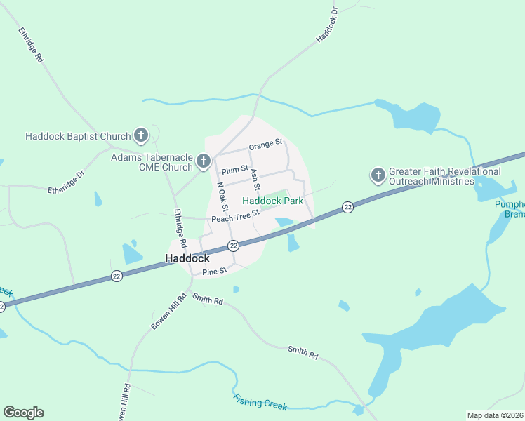 map of restaurants, bars, coffee shops, grocery stores, and more near 130 Ash Street in Haddock