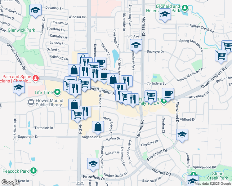 map of restaurants, bars, coffee shops, grocery stores, and more near 3700 Forums Dr in Flower Mound