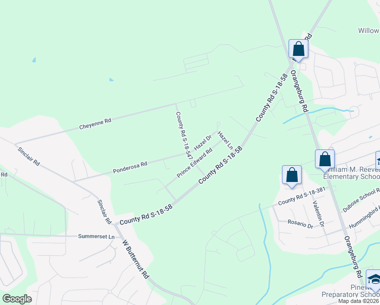 map of restaurants, bars, coffee shops, grocery stores, and more near Hazel Drive in Summerville