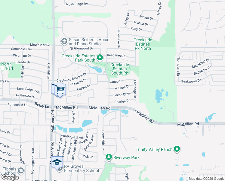 map of restaurants, bars, coffee shops, grocery stores, and more near 3027 Leesa Drive in Wylie