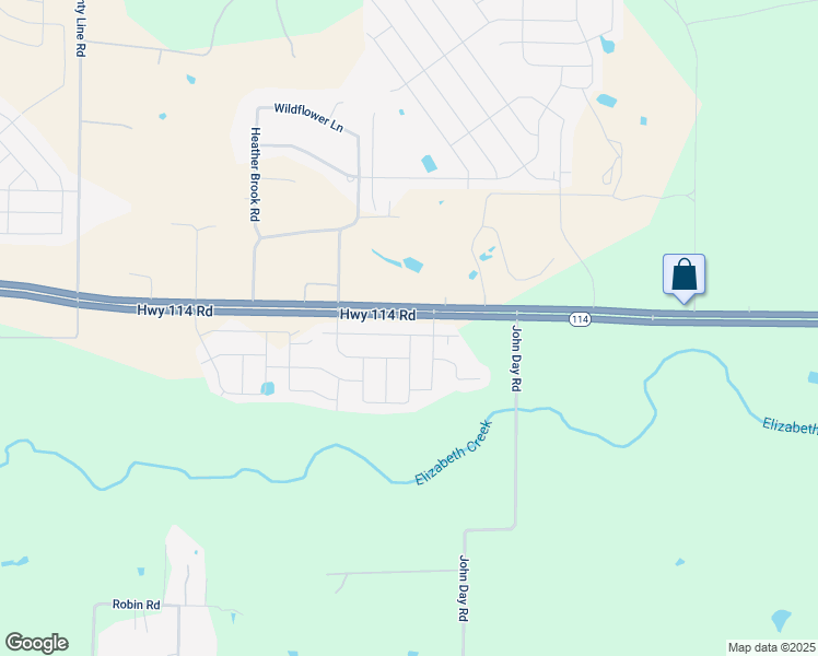 map of restaurants, bars, coffee shops, grocery stores, and more near Highway 114 in Justin